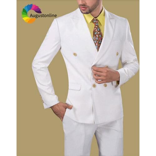 Custom Made White Classic Men Suits for Wedding Double Breasted Groom Tuxedos Slim Fit Man Blazers Casual Terno Masculino 2Piece