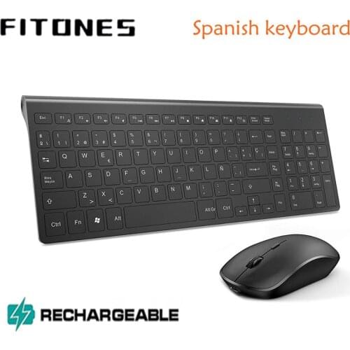 Spanish wireless keyboard and mouse combination, 2.4 gigahertz stable connection rechargeable battery, portable mute black