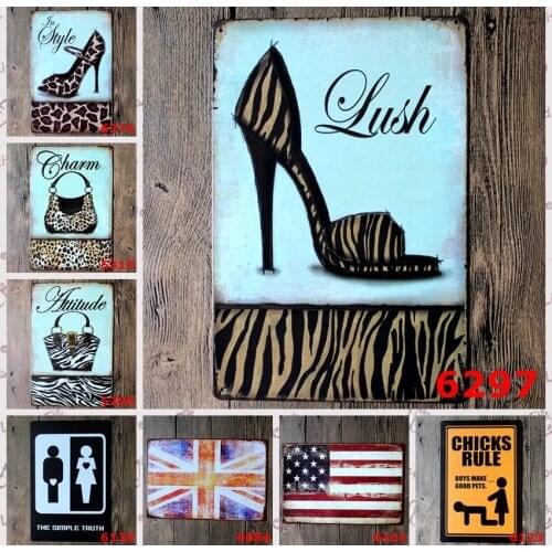 Shop Decor Bag Metal Plates Vintage Shoes Metal tin sign Wall art craft Shop metal art Plaques Poster 20x30cm