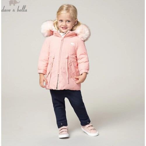 DB11621 dave bella winter baby unisex down reversible coat hooded fur outerwear children 90% white duck down padded kids jacket