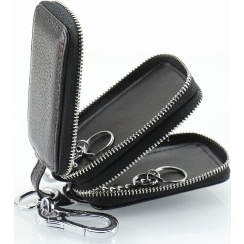 Double Zipper Multi function Men Car Key Bag Genuine Leather Women Key Holder Large capacity Keyrings Purse Universal Key Wallet