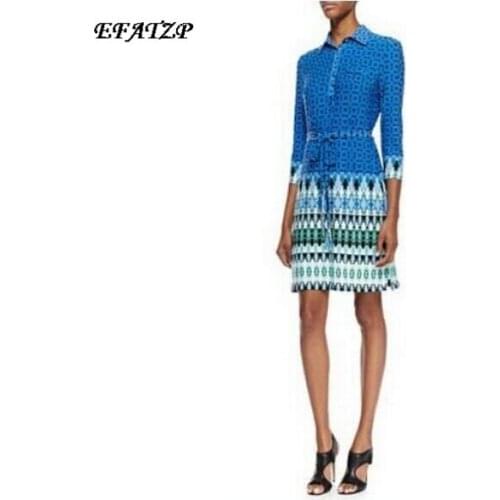 [EFATZP] New Designer Luxury Brands Womens Blue Bohemian Geometric Print XXL Stretch Jersey Dress Free Shipping