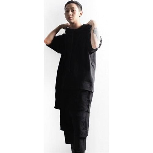 Summer new original designer mens short sleeve T-shirt zipper hooded drawstring Japanese Art