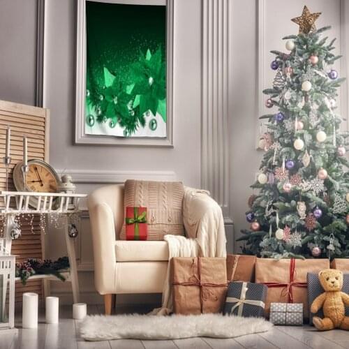 Tapestry Flowers Pearls Fir Tree Branches Holiday Celebration Vintage Style Decorating Theme Artwork Green White