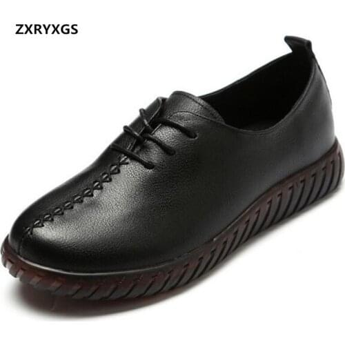 Hot 2021 New Spring Top Cowhide Women Leather Shoes Women Flats Soft Sole Non-slip Wear-resistant Fashion Sneakers Casual Shoes