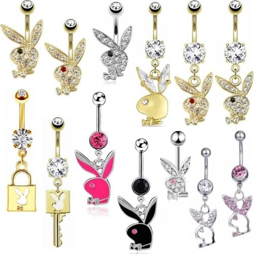 1PC Crystal Navel Ring Barbell Cute Rabbit Dangle Body Piercing Nombril Ombligo Belly Button Rings Men Women Body Jewelry