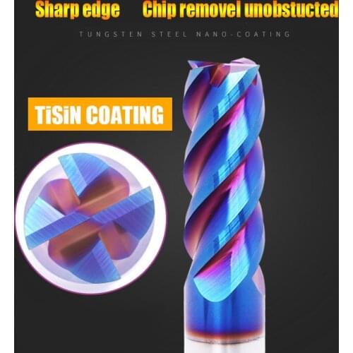 CNC tools 6mm 8mm 10mm 12mm shank hard alloy blue nano coating flat end mills HRC 65 carbide tungsten milling cutter for metal