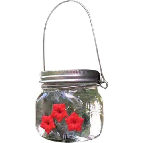 Hummingbird Feeder Clear Jar Wild Bird Feeders Hanging for Garden Yard Outside 30-Ounce with 3 Red Feeding Ports