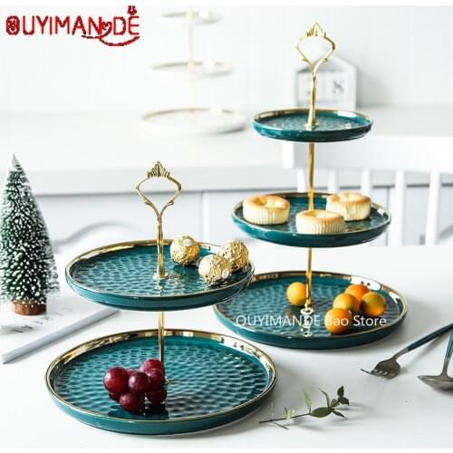 European Creative Ceramic Three-layer Fruit Plate Cake Rack Dessert Table Home Living Room Afternoon Tea Candy Dessert Tray