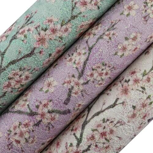 30x134cm Roll Lace Fine Glitter Printed Plum Blossom Synthetic Faux Fabric Leather For Decoration DIY Eaaring Bows AY211
