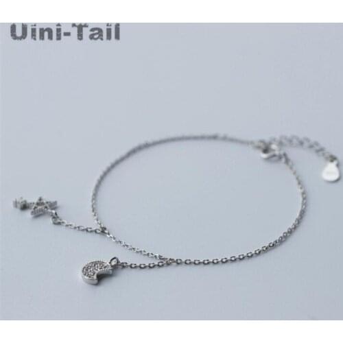 Uini-Tail hot 925 sterling silver fashion sweet micro-set asymmetrical stars moon bracelet simple fresh five-pointed star GN241