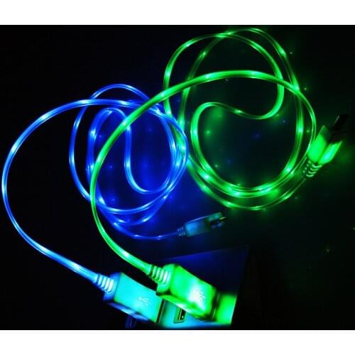 Mic Usb Charging Cable 1m Mobile Phone Fast Noodle LED Lighting Mini Charger Data for Blackberry for Sony for HTC for Samsung LG