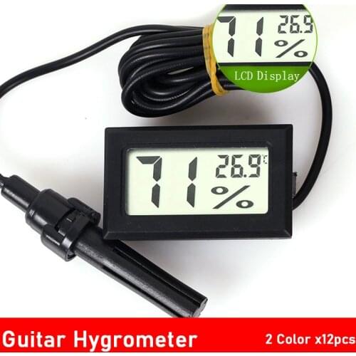 12pcs 2 in 1 Multifunction Digital LCD Guitar Violin Thermometer and Hygrometer Humidity Meter Gauge with Wired Sensor Probe