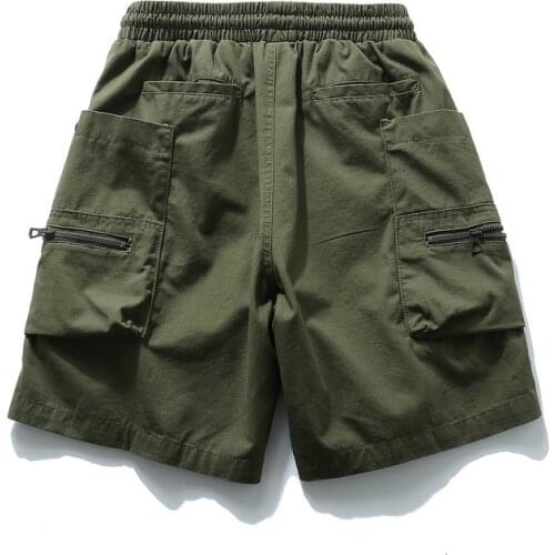 Fashion Brand Zipper Pocket Mens Shorts Elastic Waist Overalls Summer Outdoor Trekking Hiking Sport Fitness Pants Loose Workout