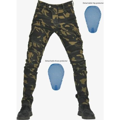 Mens Skinny Motorcycle Pants Protective Pad Motorcycle Pants Slim Fit High Quality Narrow Leg Pants Camouflage