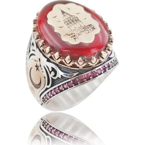 High Quality Original Hot Sale Rings Antique Galata Tower 925 Silver Turkish Istanbul Men Ring Vintage Jewelry Ring for Man