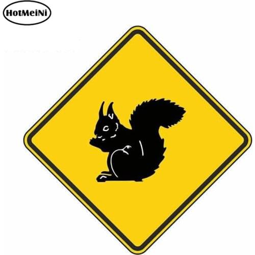 HotMeiNi 13cm x 13cm Car Styling Squirrel Warning Sticker Car Bumper Decal Caution Yellow Hunting Forest Gun Car Sticker