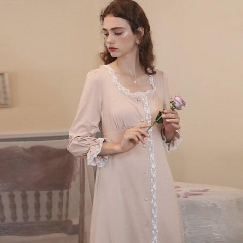 Nightgown Women Nighty for Ladies Viscose Sleepwear Cardigan Nightdress Victorian Romance Style
