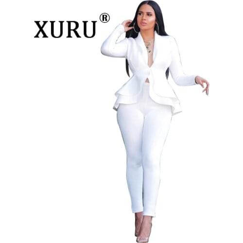 XURU Autumn New Womens Jumpsuit Two-piece European and American Casual Hot Sexy Ruffled Air Jumpsuit Suit