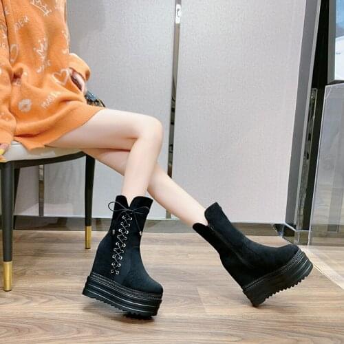 2020 autumn and winter new 13 CM super high-heeled waterproof platform womens single shoes thick-soled lace-up boots