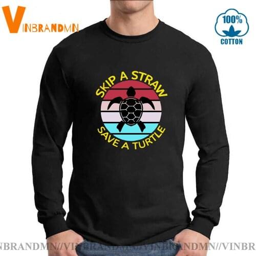 Stop the Pollution Protect the Environment Tees Vintage Skip A Straw Save A Turtle Women Funny Sea Turtle Long Sleeves T-shirt