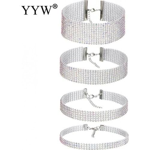 Crystal Rhinestone Choker bracelet Women Wedding Accessories With 2.9 Lnch Extender Chain Silver Color