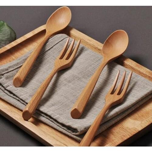 Chopstick Spoons Fork Handmade Japanese Natural Wood Chopsticks Spoon Set with Gift Pocket Beech Tableware