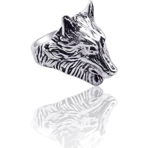 Punk Wolf King Ring Men Gothic Vintage Wolf Head Rings Cool Man Biker Finger Ring Animal Jewelry Dropshipping Anillos
