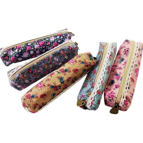 20 Pcs/lot Retro Flower Floral Lace Pencil Case Pencil Bag School Supplies Cosmetic Makeup Bag Zipper Pouch Purse Wholesale