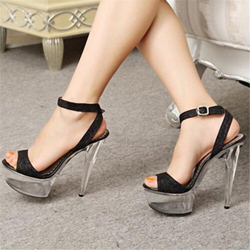 Sexy sandals with 15cm high heels, stage performance shoes, and womens catwalk sandals with 6-inch crystal platform