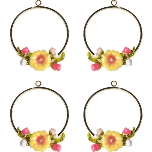 4 Pieces Alloy Enamel Charms Pendants Lovely Flower Jewelry Findings DIY Earrings Accessories