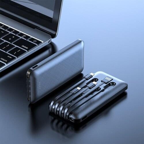 10000mAh Portbale Silm Power Bank With Cable External Battery Power Bank Dual Flashlight Phone Charger For smart Mobile Phone