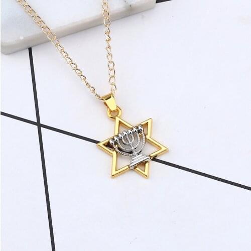 Religious Menorah Star Of David Jewish wicca Jewelry Hexagram Candlestick Necklace Judaica Hebrew Israel Faith Lamp Hanukkah gif
