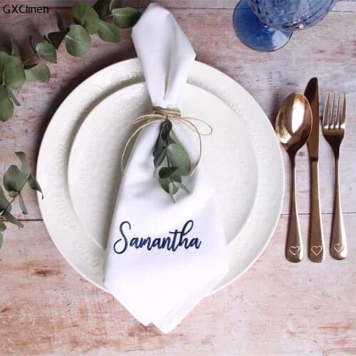 12pcs Monogram Embroidered Wedding Table Napkins White Dinner Cloth Napkin Housewarming Gift 45x45cm Personalized