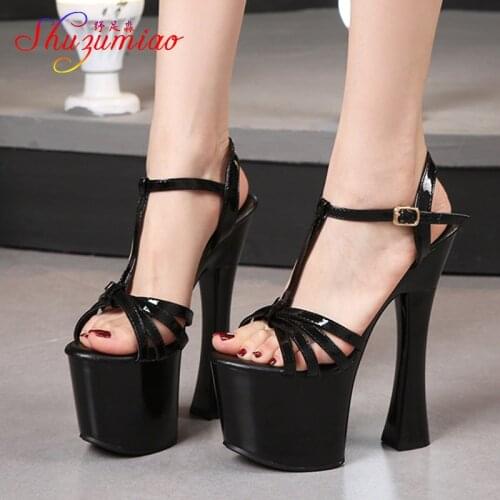 Womens Shoes Belt Buckle Sandals New Summer Fashion 20CM Sexy High Heels Model Catwalk Artifact Show Platform Thick Heel Shoes