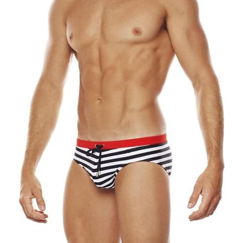 Sexy Mens Swimwear Nylon Quick Dry Striped Swimming Briefs Gay Low Waist Swimsuits Fashion Pouch Beach Pool Spa Bathing Panties
