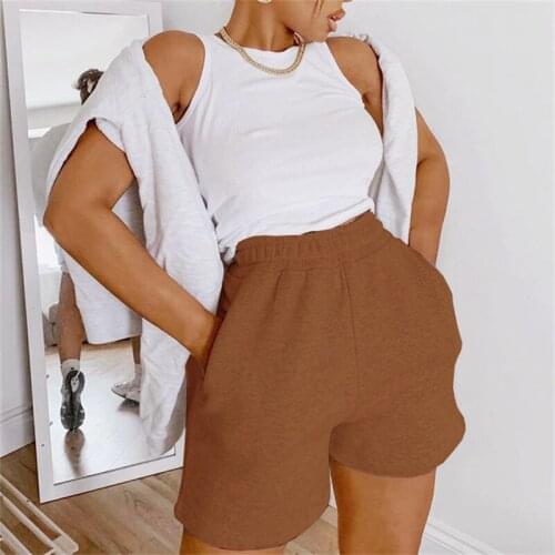 2021 New Women Solid Color Loose Shorts Adults Loose Casual Style Pants with Slant Pockets White /Black/Grey/Brown/Wine Red