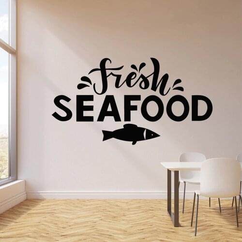Fresh Seafood Wall Sticker Restaurant Sign Window Decoration Fish Decal Beach Bar Stickers Kitchen Room Decor C13-07