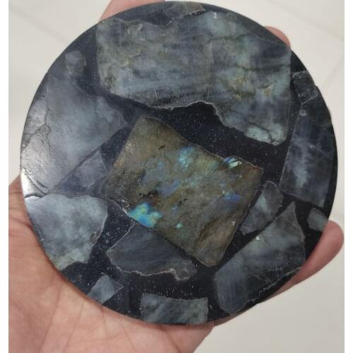 110mm Colourful Labradorite Plate Slice Coaster Crystal Craft Free Pedestal Mineral Specimen Display Home Decoration Gift