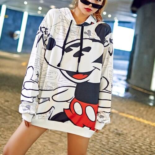 Cartoon Mickey Mouse Hooded Hoodies Women Disney Long Sleeve Spring Autumn Sweatshirts White Harajuku Female Clothes Fashion