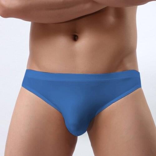 Sexy Men Underwear Ice Silk Seamless Briefs Shorts Man Solid Low Waist U Convex Pouch Underpants ropa interior hombre M-3XL