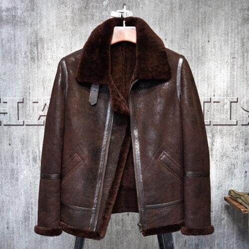 Improved Bomber Shearling Flight Jacket Military Style American Pilots Leather Clothing Red Brown Aviator B3 Sheepskin Jackets