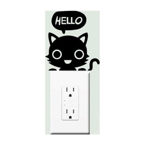 11*12cm Cat Say Hello Home Decor Light Switch sticker Art Cute Socket Decoration Pattern Wall Decals Vinyl DIY Stickers LC1303