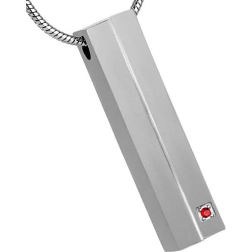 XWJ8263 Square Column Shaped Cremation Urns Necklace Pendant with Mini Red Stone Stainless Stee Jewelry for Ashes Free Fill kits