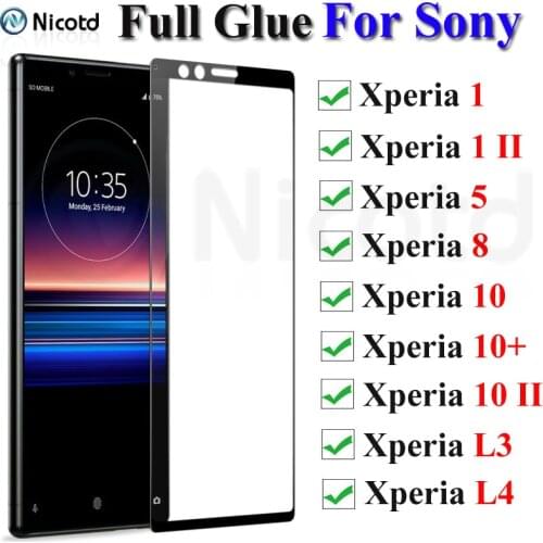 3-1PCS Full Glue Tempered Glass For Sony Xperia L4 L3 Screen Protector For Xperia 1 5 8 10 Protective Film For Xperia 1 II 10 II