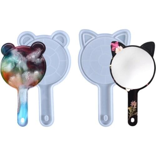 Makeup Mirror Resin Mold With Acrylic Mirror Kitten Panda DIY Epoxy Resin Mold Handle Mirror Handicraft Making Accessories