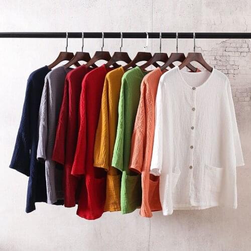Women Casual three quarter Sleeve Cotton Linen Loose Blouse Spring Summer vintage Shirt Tops Plus Size 5XL 8XL Cardigan