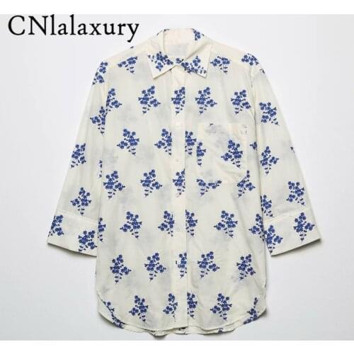 Women 2021 New Fashion Embroidery Pockets Asymmetry Blouses Vintage Long Sleeve Button-up Female Shirts Chic Tops Blusas Mujer