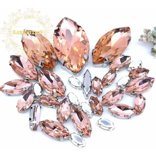 30pcs 8 sizes Popular!MIX Water red Horse eye Size Crystal Glass Sew-on Rhinestones Silver Bottom DIY Womens Dresses and shoes