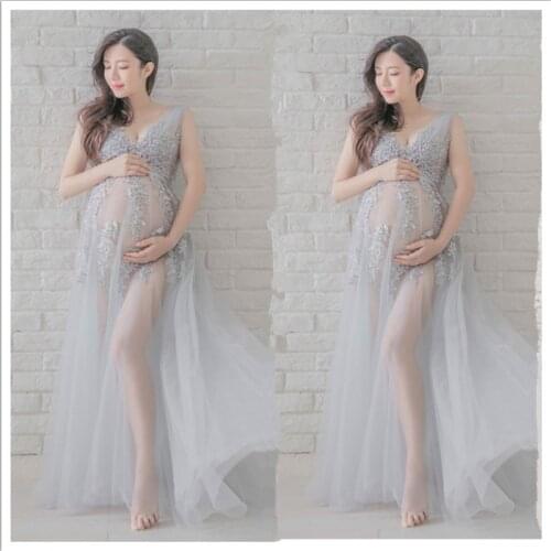Women Photography Props Perspective Blingbling Maternity Dresses Pregnancy Dress Studio Shoot Photo Props